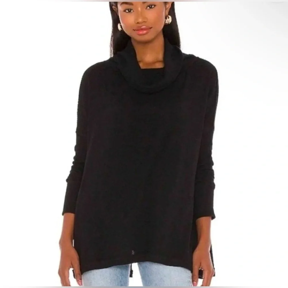NWT Free People Juicy Long Sleeve Top Cowl Neck Thermal Oversized Open Back blac - Picture 7 of 11